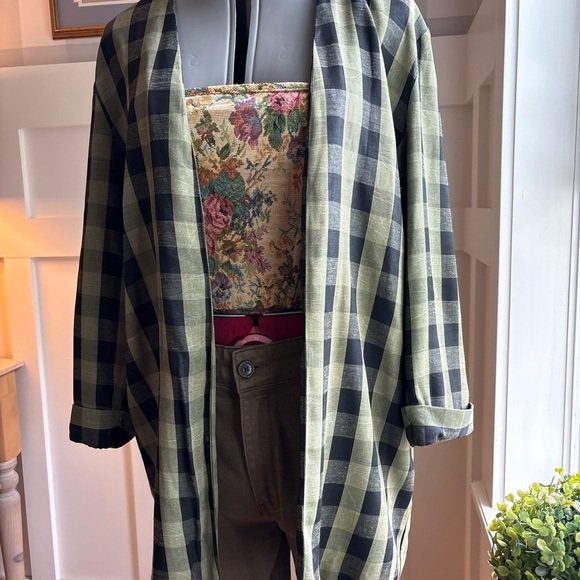 Vintage Plaid Open-Front Top - Black and Green Size 7/8 - Picture 2 of 10